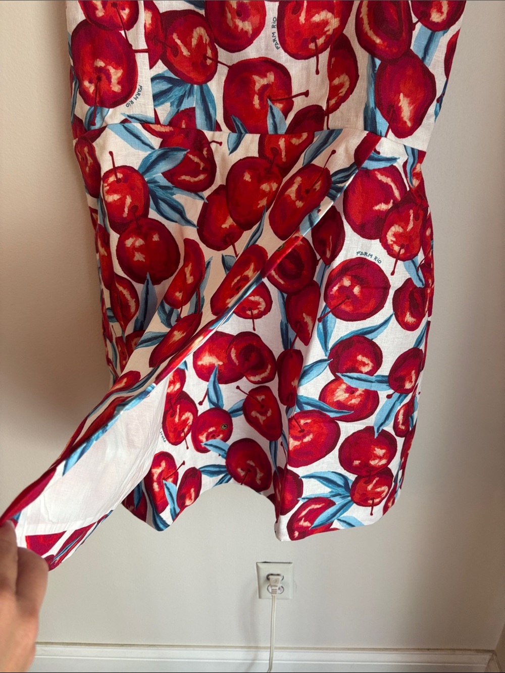 Farm Rio Cherry Blossom Sleeveless Mini Dress 100% linen fruit novelty Women XL - Picture 9 of 16